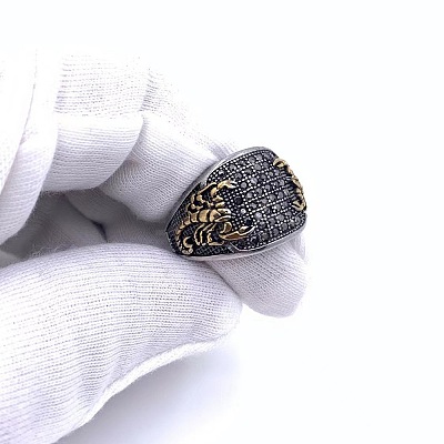 Scorpion Pattern 304 Stainless Steel Micro Pave Cubic Zirconia Finger Rings for Men FS-WG5AE2F-07-1