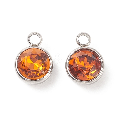 304 Stainless Steel Glass Rhinestone Charms STAS-E052-56C-1