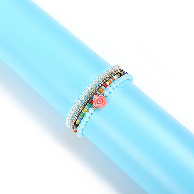 Bohemian Style Handmade Colorful Beaded Rose Flower Bracelet Set UZ0829-1