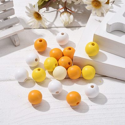 160Pcs 4 Colors Farmhouse Country and Rustic Style Painted Natural Wood Beads WOOD-LS0001-01H-1