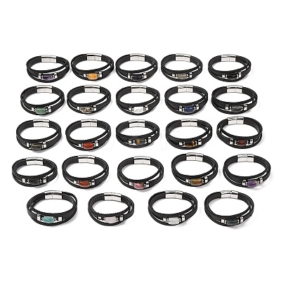 Natural Gemstone & Braided Microfiber Leather Multi-strand Bracelets for Women Men GG-CBAEA55-01-1