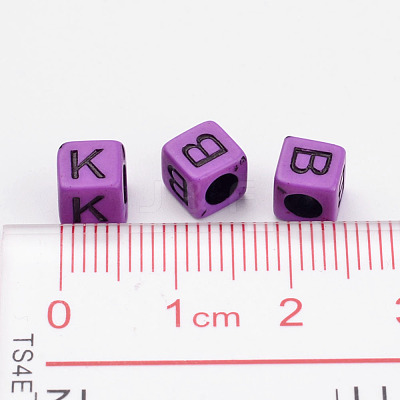 Mixed Letters Opaque Acrylic Cube Beads SACR-S177-04-1
