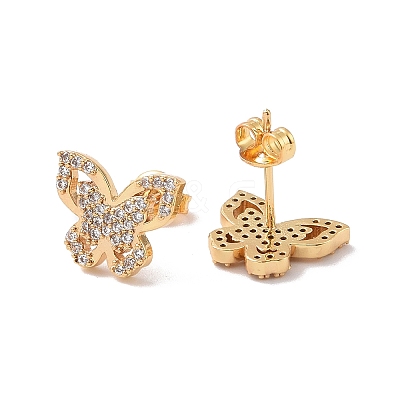 Clear Cubic Zirconia Butterfly Stud Earrings EJEW-G315-04G-1