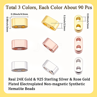 270Pcs 3 Colors Electroplated Synthetic Non-magnetic Hematite Beads G-BBC0001-64-1
