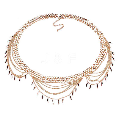 Alloy Curb Chain Leaf Charm Tassel Multi-Layered Waist Belly Chains FS-WGB4872-01-1