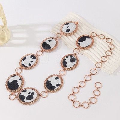 Alloy with Imitation Leather Cow Print Oval Link Chain Waist Belly Chains for Women FS-WGD408C-02-1