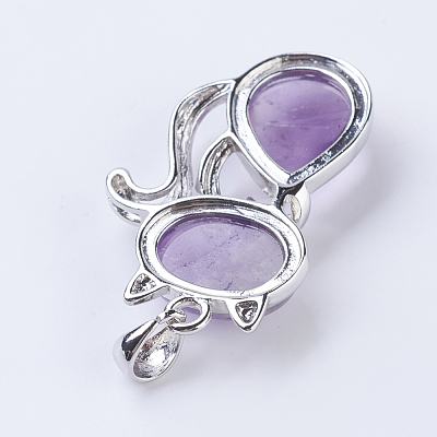 Natural Amethyst Kitten Pendants G-P352-B06-1