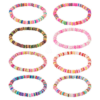 8Pcs Handmade Polymer Clay Heishi Beads Beaded Bracelet Sets BJEW-TAC0030-1
