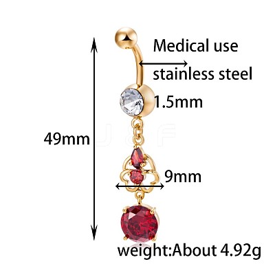 Brass Cubic Zirconia Navel Ring AJEW-EE0004-30C-1