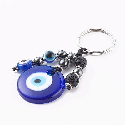 Flat Round Evil Eye Lampwork Keychain KEYC-JKC00243-1