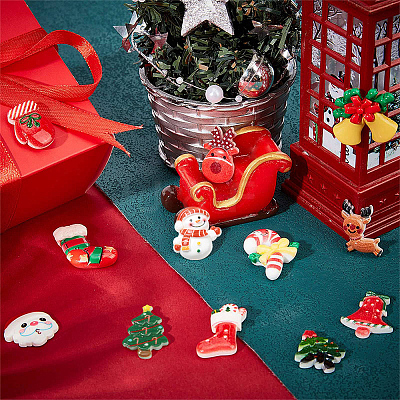 48Pcs 12 Styles Christmas Theme Opaque Resin Cabochons CRES-SC0002-55-1