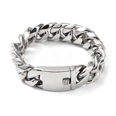 Non-Tarnish 304 Stainless Steel Cuban Link Chains Bracelets for Men & Women BJEW-D031-21C-P-1