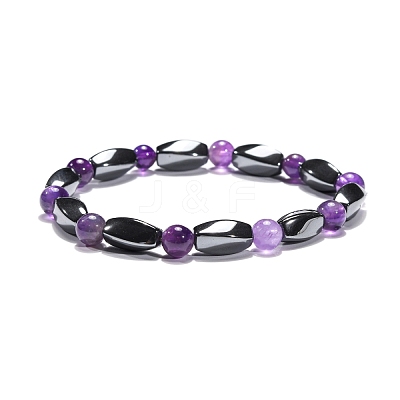 Round Natural Amethyst Stretch Bracelets X-BJEW-G072-10-1