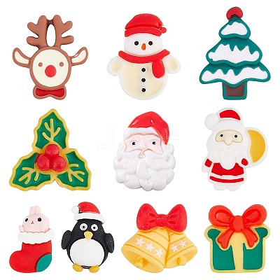 40Pcs 10 Styles Christmas Theme Opaque Resin Cabochons CRES-SC0002-56-1