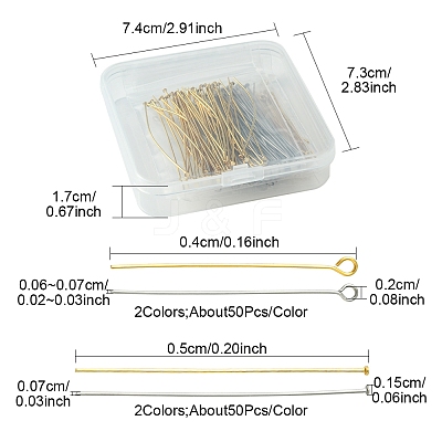 304 Stainless Steel Flat Head Pins & Eye Pins STAS-FS0001-58-1