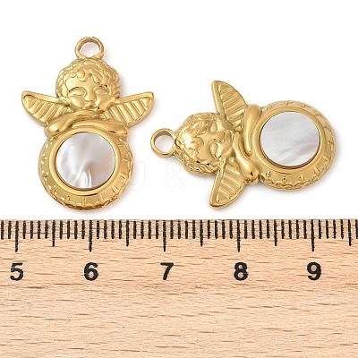 304 Stainless Steel Natural White Shell Pendants STAS-L288-01G-02-1