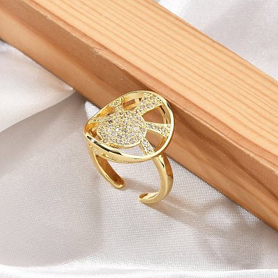Rack Plating Brass Micro Pave Clear Cubic Zirconia Cuff Rings for Women RJEW-M028-110G-1