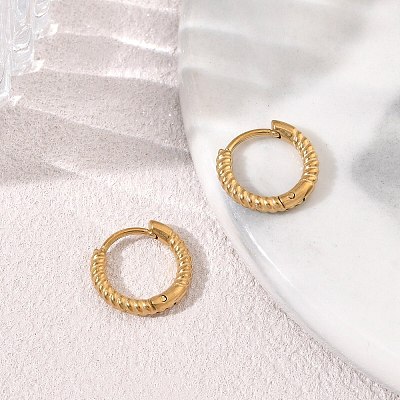 Twist Textured 304 Stainless Steel Huggie Hoop Earrings SA-CBA46AF-27G-01-1