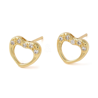 Rack Plating Brass Hollow Heart Stud Earrings EJEW-M235-03G-1