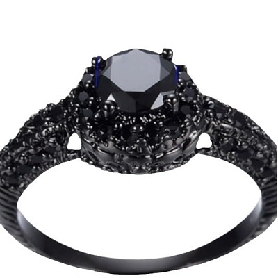 Flat Round Brass Jet Rhinestone Finger Rings FS-WG232E0-05-1