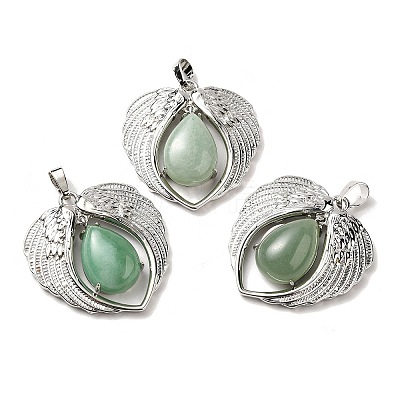 Natural Green Aventurine Teardrop Pendants KK-K331-02P-04-1