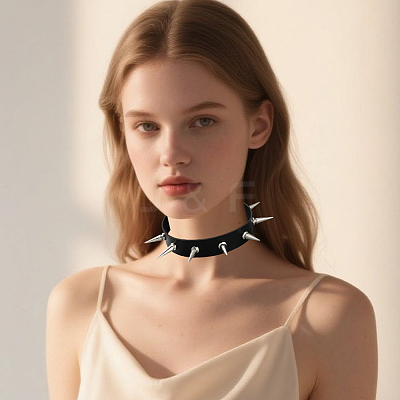 Punk Rock Style Alloy Spiked Rivet Imitation Leather Chocker Necklaces NJEW-WH20011-08C-P-1