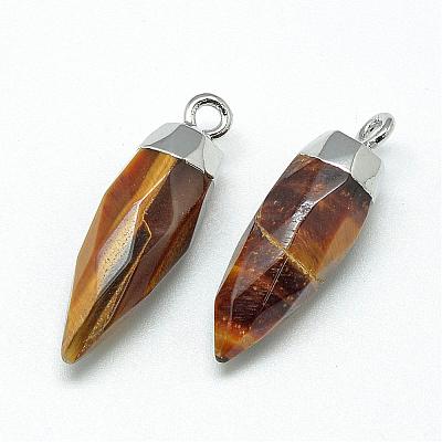 Natural Tiger Eye Pointed Pendants G-Q495-03P-1