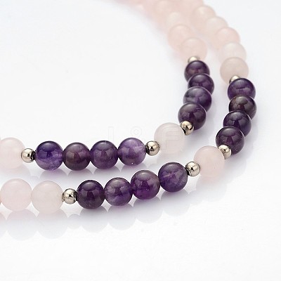 Personalized Dual-use Round Gemstone Beads 4-Layer Stretch Wrap Bracelets/Necklaces BJEW-JB01906-01-1