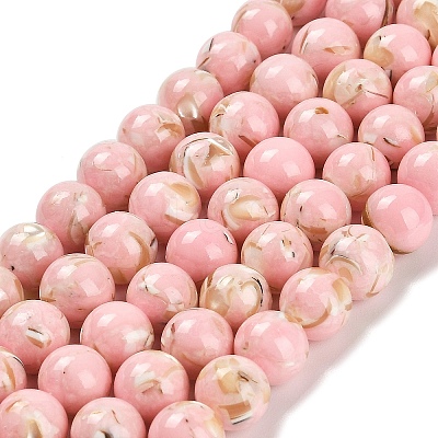 Assembled Synthetic Stone and Trochus Shell Beads Strands G-B128-08C-03-1
