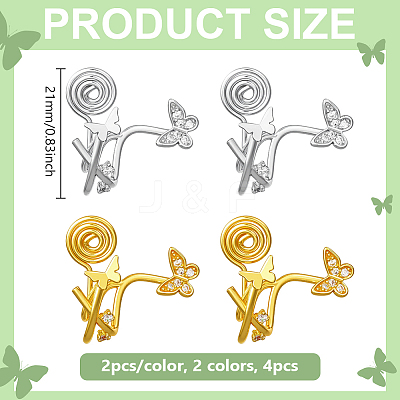4Pcs 2 Colors Brass Micro Pave Clear Cubic Zirconia Cuff Earrings EJEW-HY0001-26-1