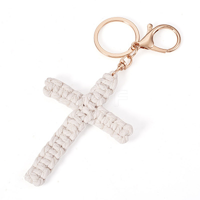 Cotton Cord Cross Keychains AJEW-TAC0031-03C-1