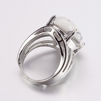 Natural Howlite Wide Band Finger Rings X-RJEW-K224-A13-1