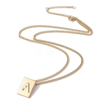 Stainless Steel Initial Letter Rectangle Pendant Necklace for Men Women NJEW-E090-01G-01-1
