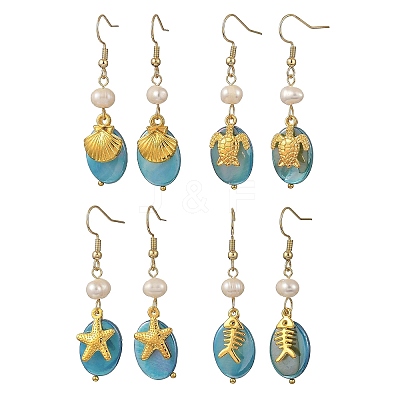 Ocean 304 Stainless Steel with AB Color Freshwater Shell Dangle Earrings EJEW-JE07382-1