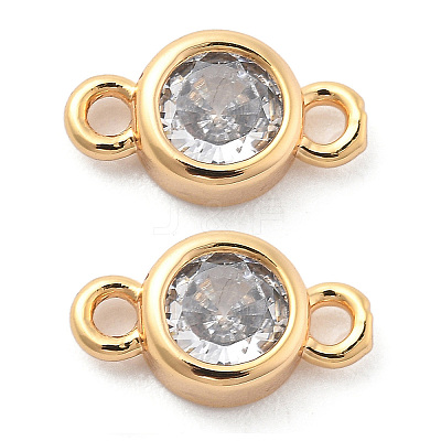 Brass Clear Cubic Zirconia Connector Charms KK-G516-12G-1