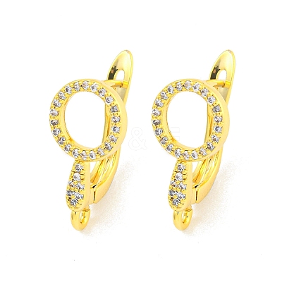Brass Micro Pave Cubic Zirconia Hoop Earrings Finding KK-K382-02G-1