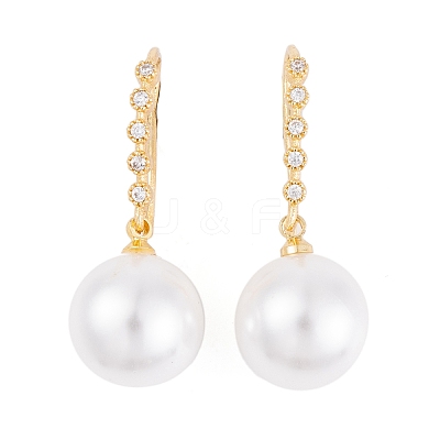 Rack Plating Brass Cubic Zirconia ABS Pearl Earring Hooks EJEW-S219-16G-03-1