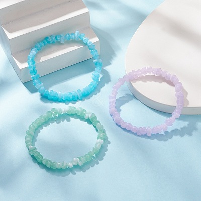 3Pcs 3 Color Acrylic Chips Beaded Stretch Bracelets Set BJEW-JB09387-1