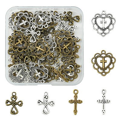 60Pcs 6 Styles Tibetan Style Alloy Pendants TIBEP-FS0001-24-1