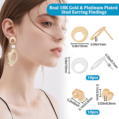 20Pcs 2 Color Brass Stud Earring Findings KK-BBC0004-35-1