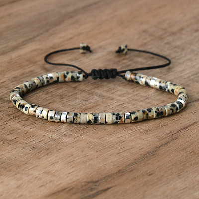 Natural Dalmatian Jasper Beaded Braided Bracelets QH4784-23-1