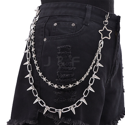 Punk Style Star Alloy with Aluminium Spiked Cone Double Layered Chain Belts for Pants FS-WGA3437-03-1