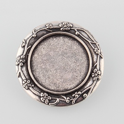 Vintage Alloy Carved Flower Brooch Cabochon Bezel Settings PALLOY-O038-18AS-1