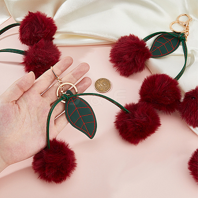 Cherry Imitation Leather Fibre Soft Pendant Decorations AJEW-WH0314-761-1