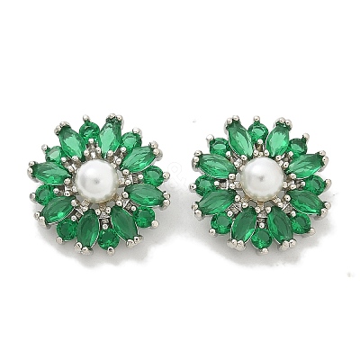 Rack Plating Brass Micro Pave Cubic Zirconia Buttons KK-K293-09P-02-1