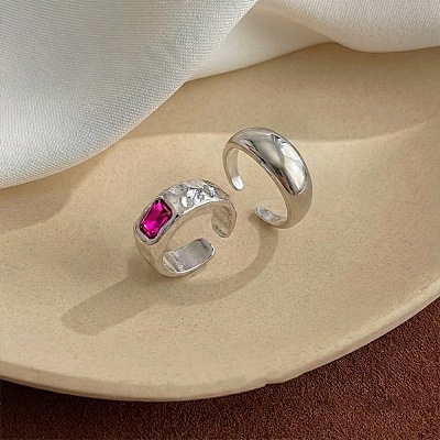2Pcs 2 Styles Alloy Rectangle Rhinestone Cuff Toe Ring Sets for Women WG1E17C-02-1
