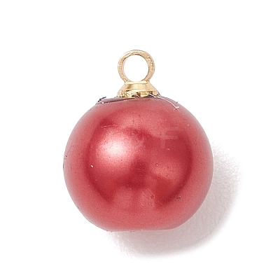 Baking Paint Pearlized Glass Pearl Round Charms with Brass Bails PALLOY-JF04896-1