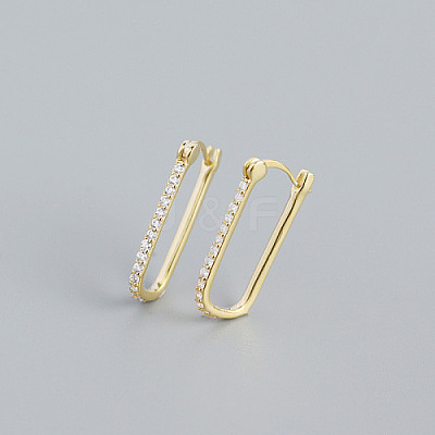 Geometric Rectangle 925 Sterling Silver Micro Pave Cubic Zirconia Hoop Earrings VG4525-2-1