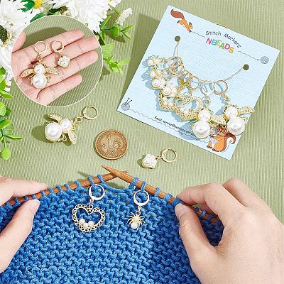Alloy & Rhinestone & Acrylic Imitation Pearl Pendant Locking Stitch Markers HJEW-AB00117-1