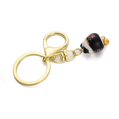 Fortune Cat Porcelain Pendant Keychain KEYC-G064-02E-1